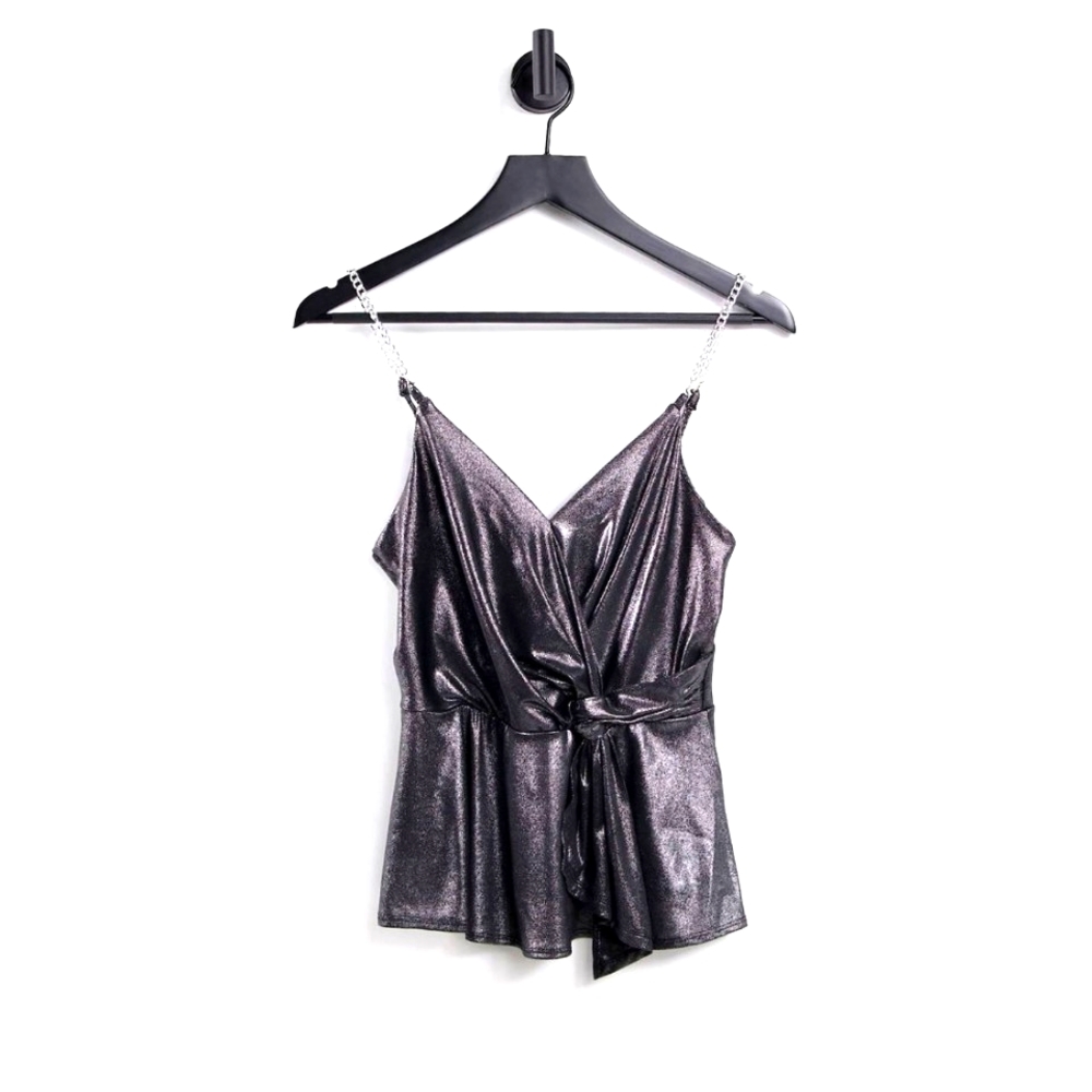 NWT New Look chain detail wrap cami top in silver Size 8